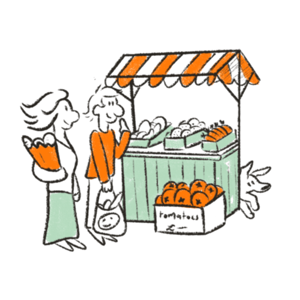 Two people finding their way around a market